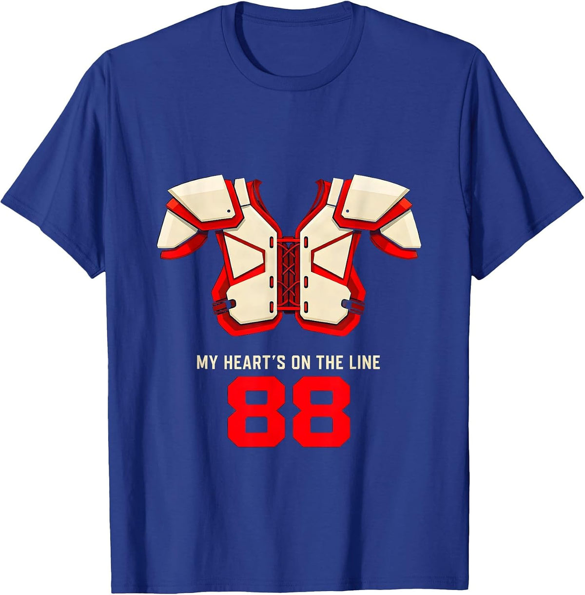 Men's My Heart's On The Line 88 Football Lineman Mom Jersey Number T-Shirt - Royal Blue