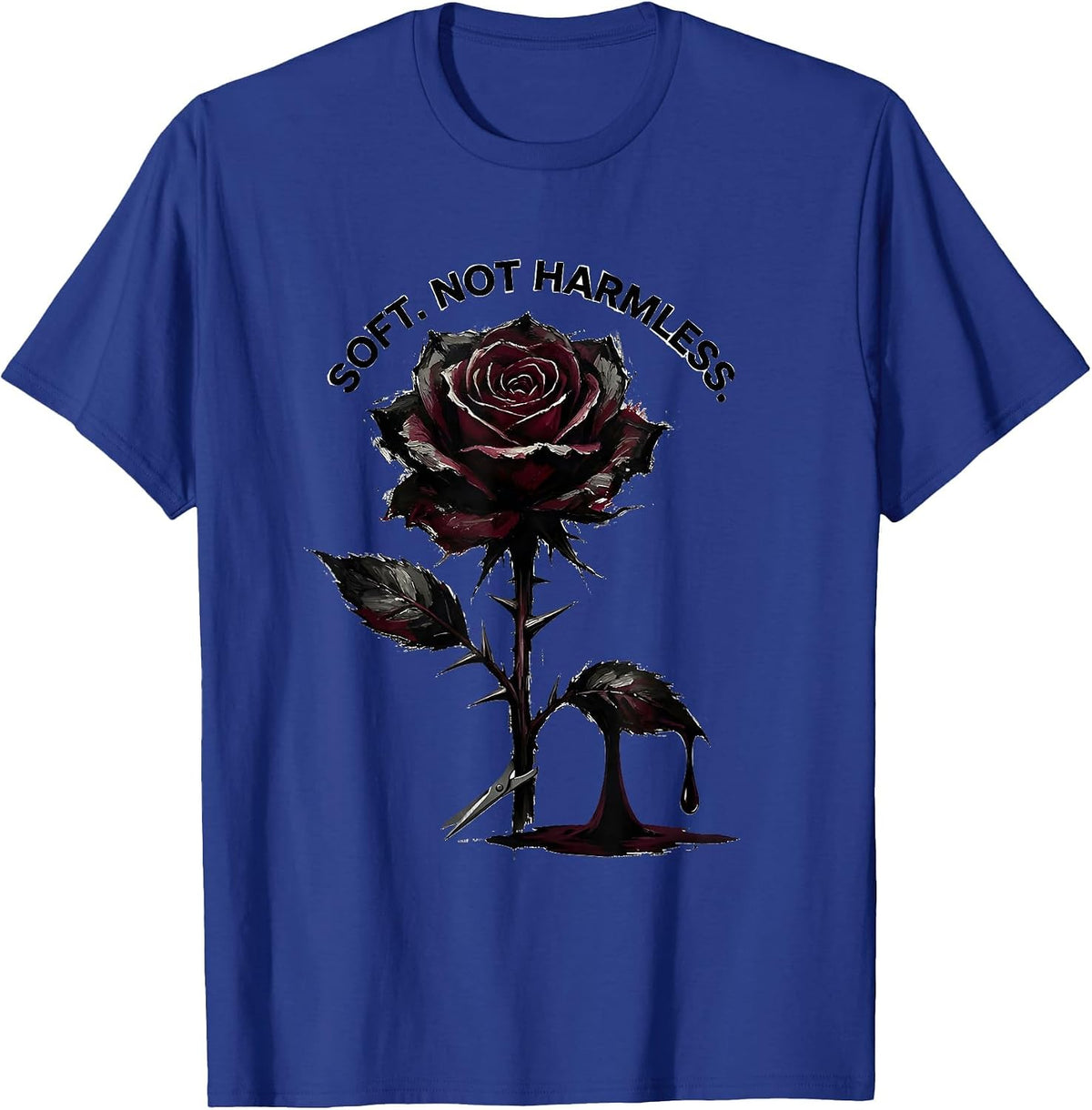 Soft. Not Harmless Dark Gothic Romance Ink Brush Flower Art T-Shirt - Royal Blue