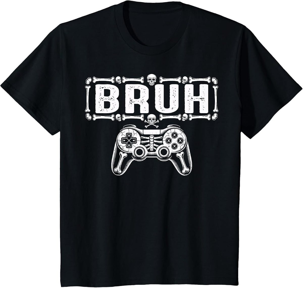 Halloween Skeleton Gamer Bruh Funny Video Gaming Boys Kids T-Shirt - Black
