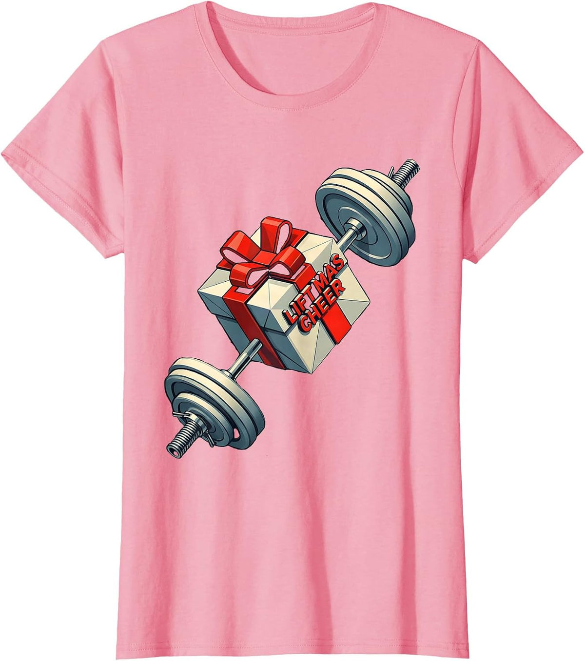 Women's Liftmas Cheer Funny Christmas Gym Weightlifting Workout Gift T-Shirt - Pink