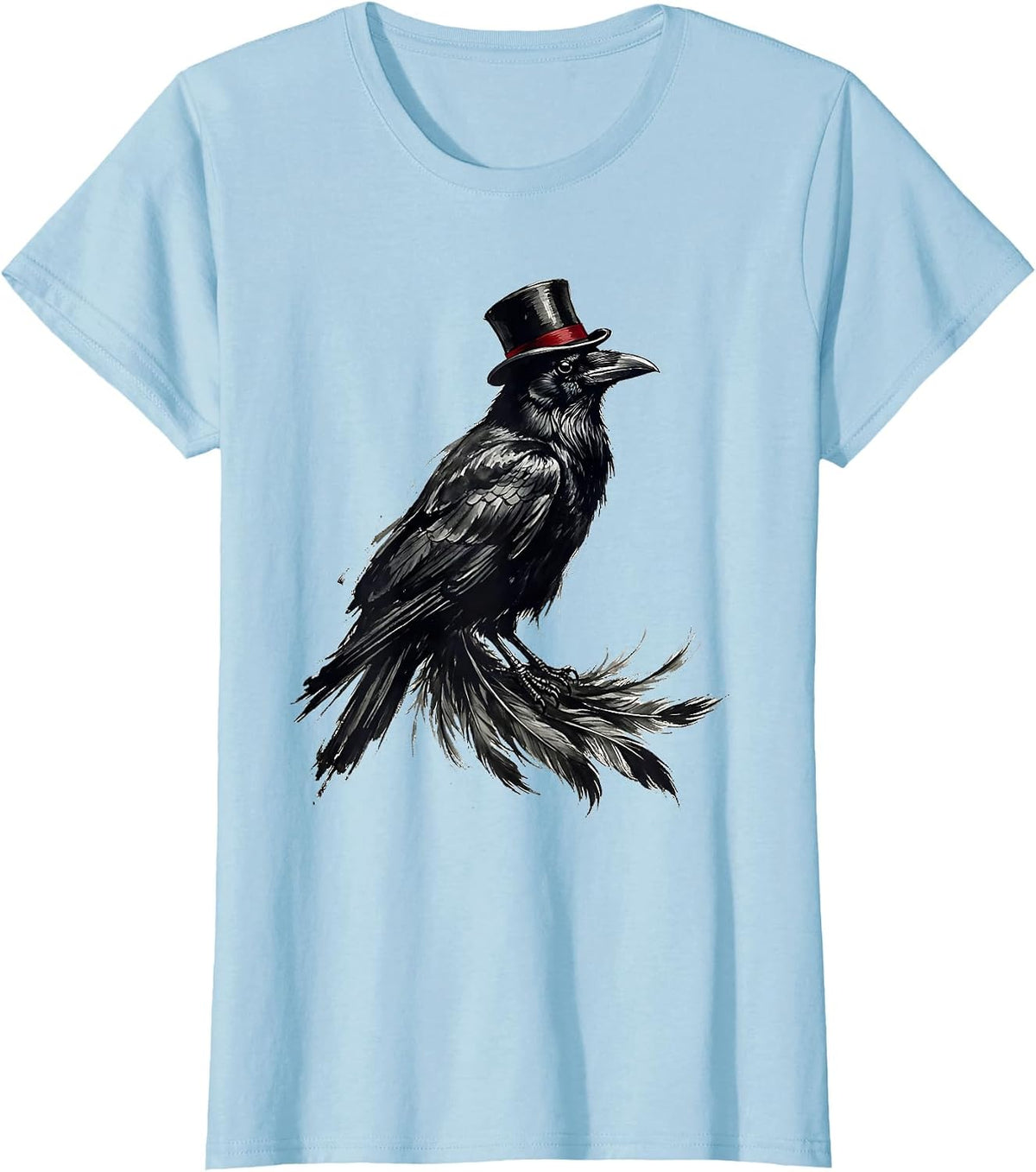 Dapper Crow in a Top Hat Illustration T-Shirt - Baby Blue