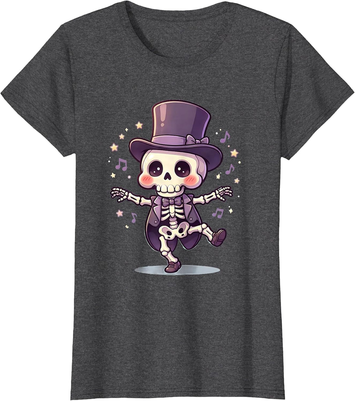 Women's Skeleton Dancing in Top Hat and Tails T-Shirt - Dark Heather Grey