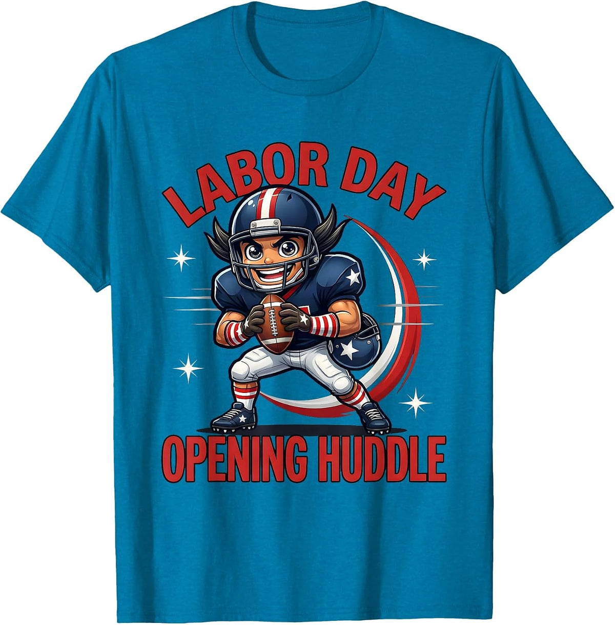 LABOR DAY OPENING HUDDLE Funny Football Player Holiday T-Shirt - Sapphire Blue