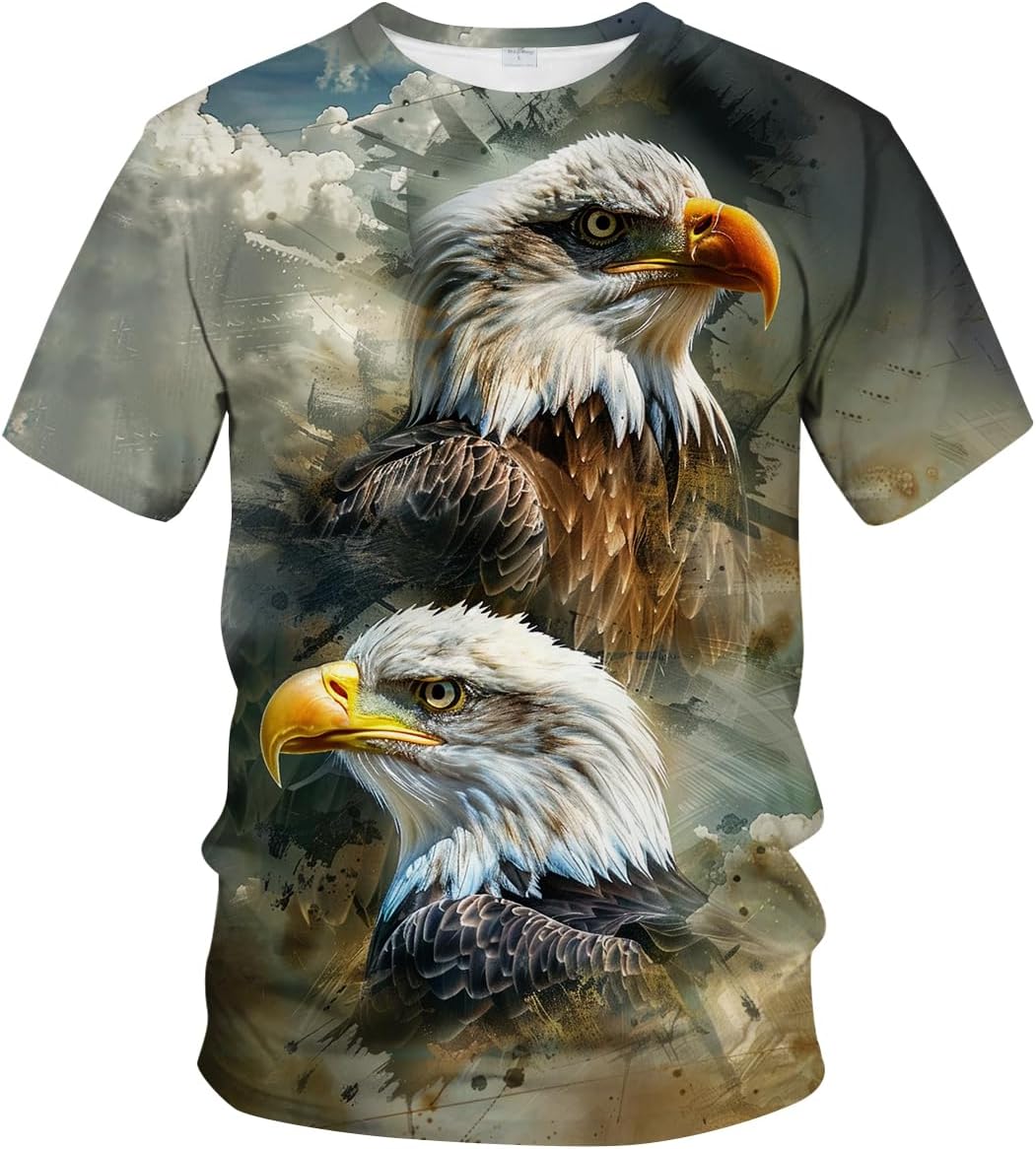 Novelty Men's American Bald Eagle T-Shirt Funny Eagle Graphic Tee Shirt - Brown