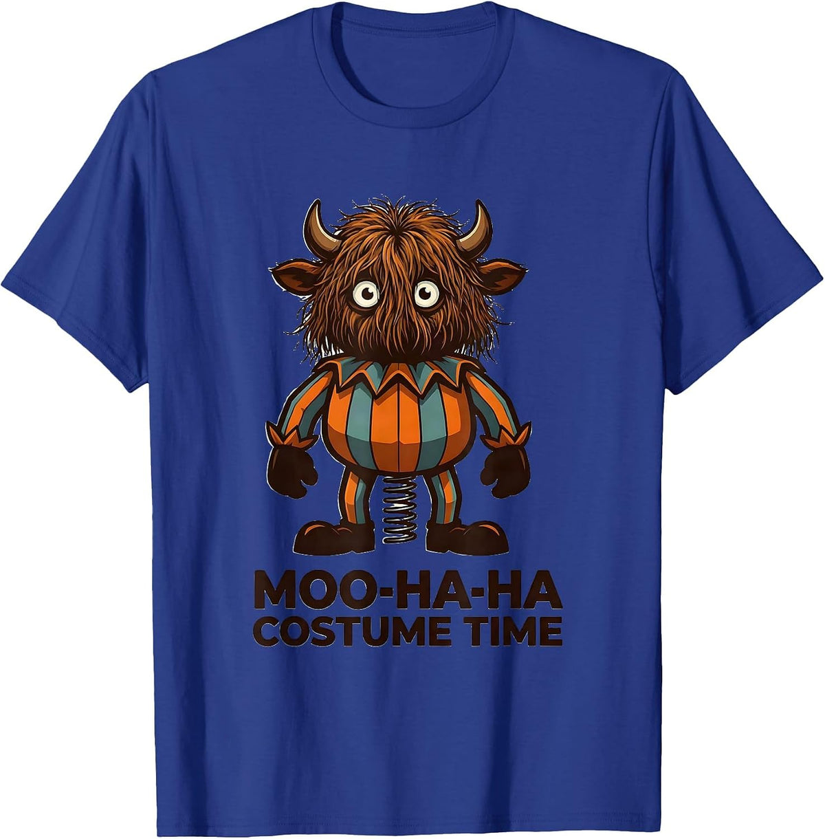 Moo-Ha-Ha Costume Time Funny Highland Cow Halloween Fall T-Shirt - Royal Blue