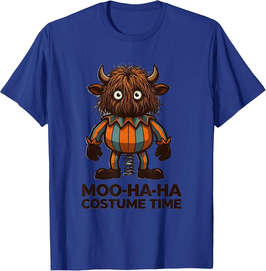 Moo-Ha-Ha Costume Time Funny Highland Cow Halloween Fall T-Shirt - Royal Blue