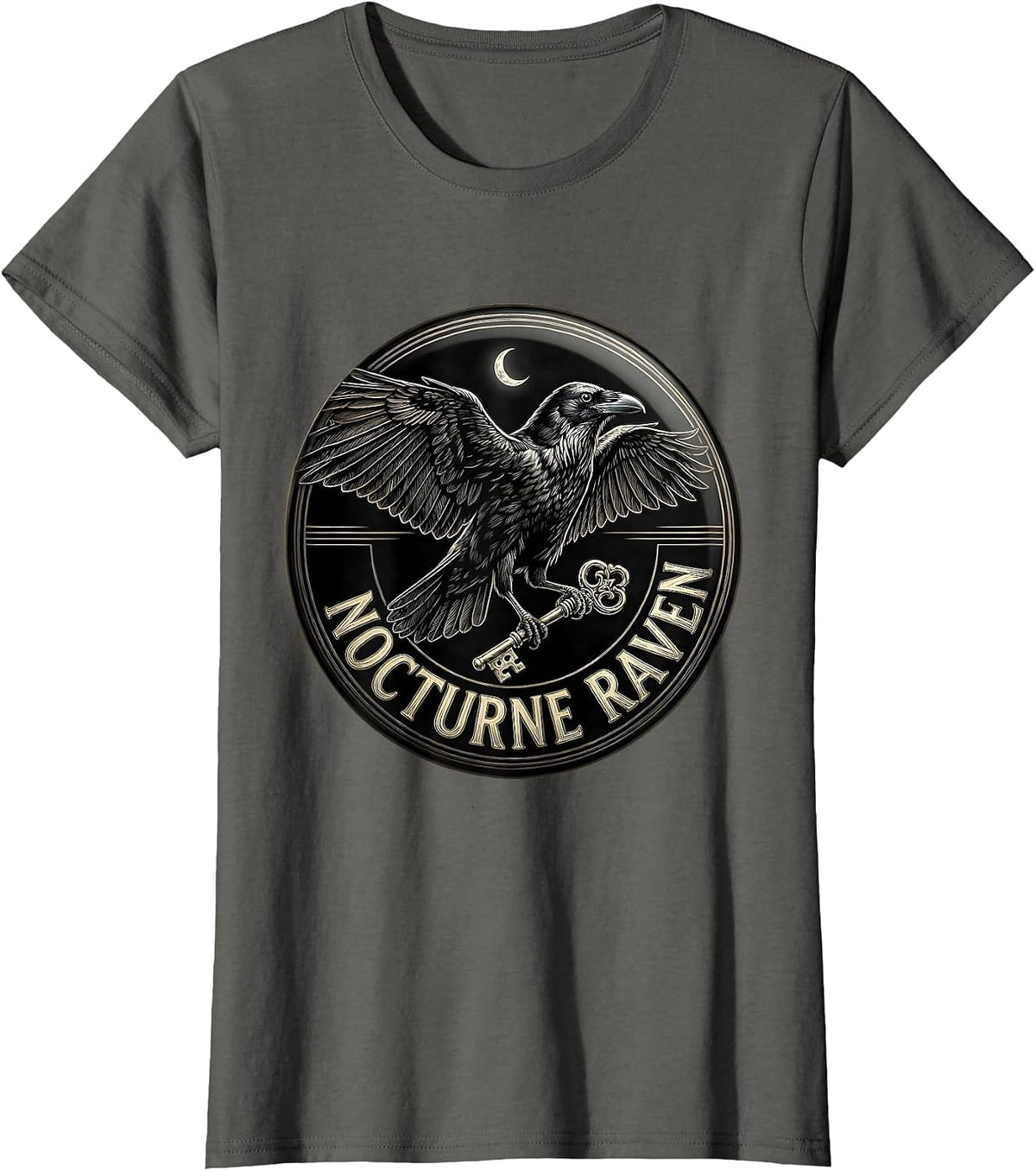 Women's Nocturne Raven Gothic Vintage Raven Lover Line Art T-Shirt - Asphalt Grey