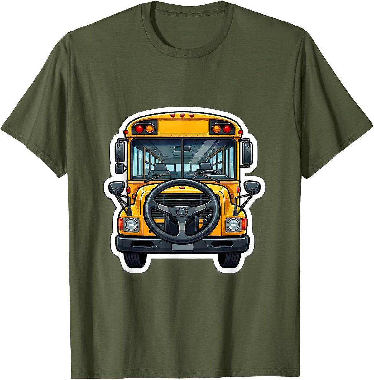 Men's School Bus Dashboard Sticker Funny Driver Humor T-Shirt - Olive Green