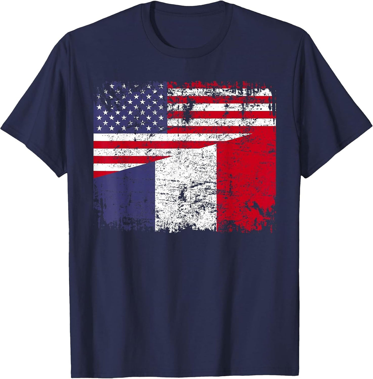 French Roots | Half American Flag | USA France Flag T-Shirt - Navy Blue