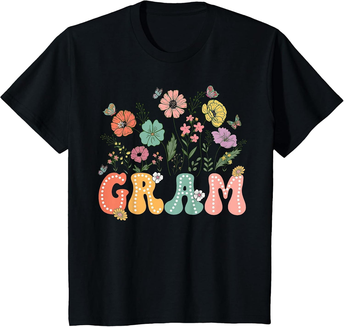 Gram Mothers Day for Grandma Wildflower Floral Women T-Shirt - Black