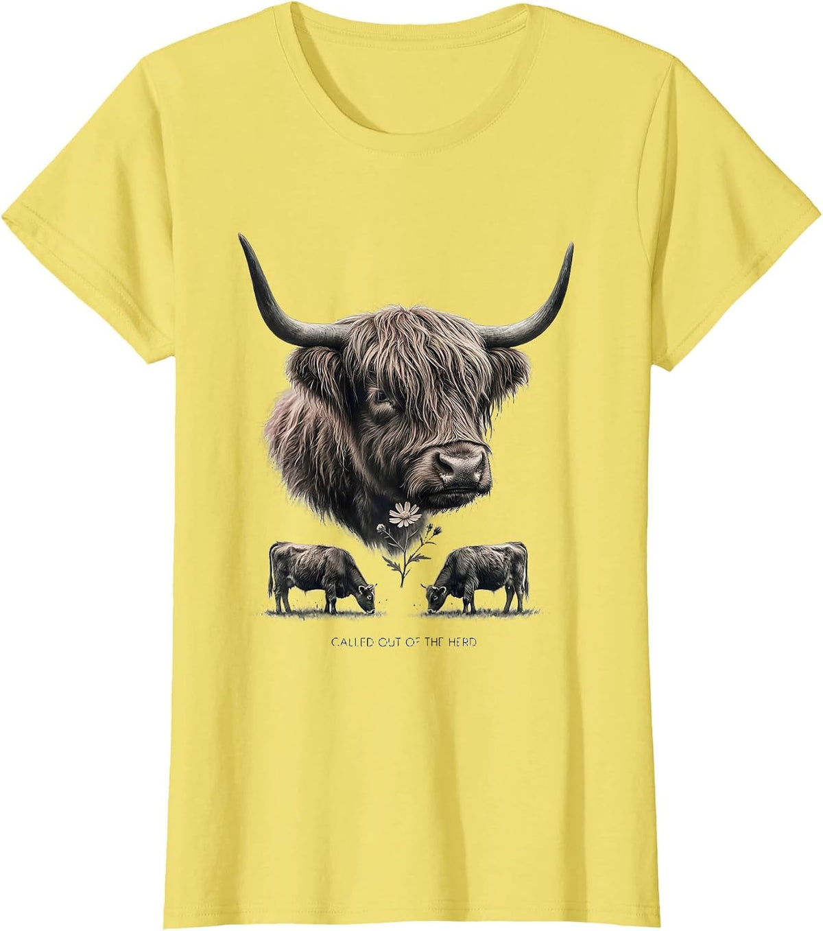Called Out Of The Herd Faith Highland Cow Farm Humor T-Shirt - Lemon Yellow