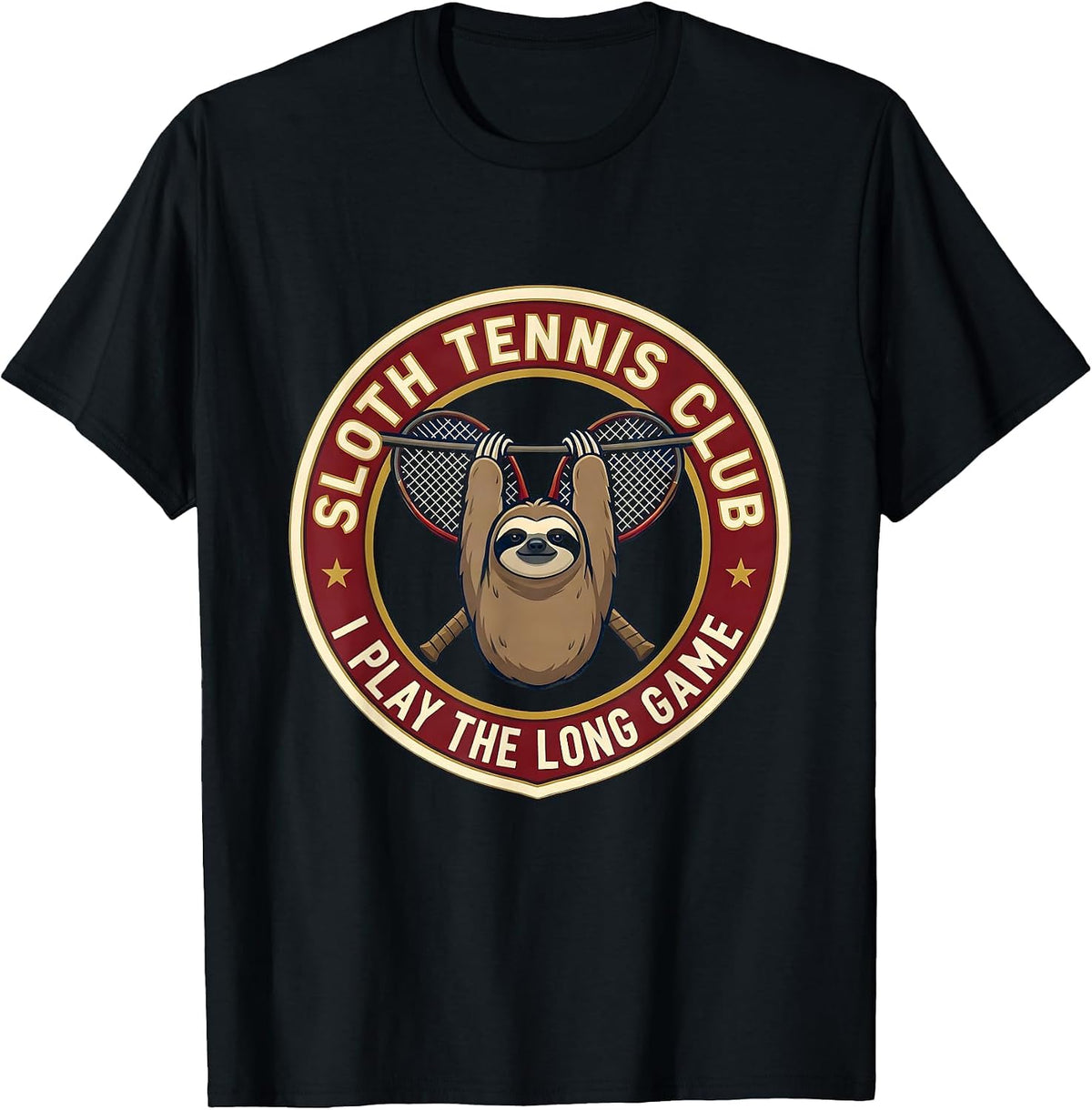Men's SLOTH TENNIS CLUB I PLAY THE LONG GAME Funny Sloth Lover T-Shirt - Black