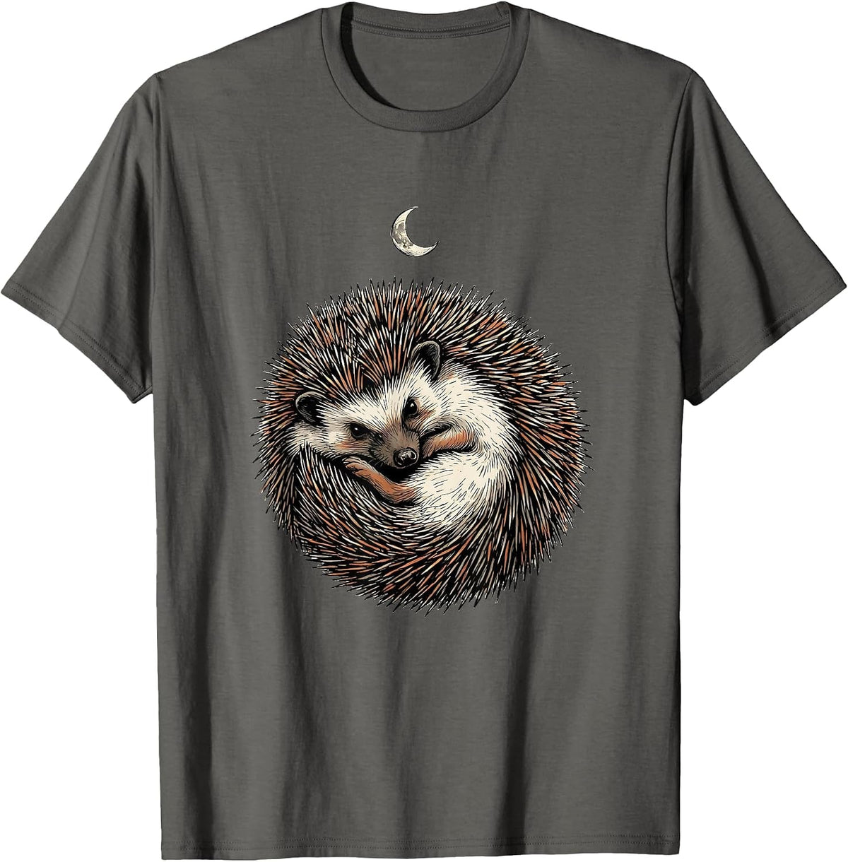 Curling Hedgehog Hand-Sketched Cute Animal Lover Gift T-Shirt - Asphalt Grey
