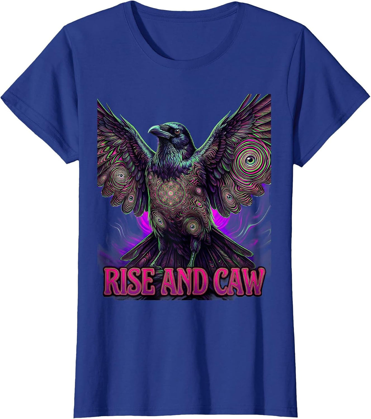 Women's Rise and Caw Funny Crow Design T-Shirt - Royal Blue