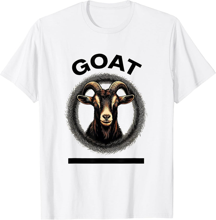 Men's Goat Minimalist Badge Patch Line Art Animal T-Shirt - White