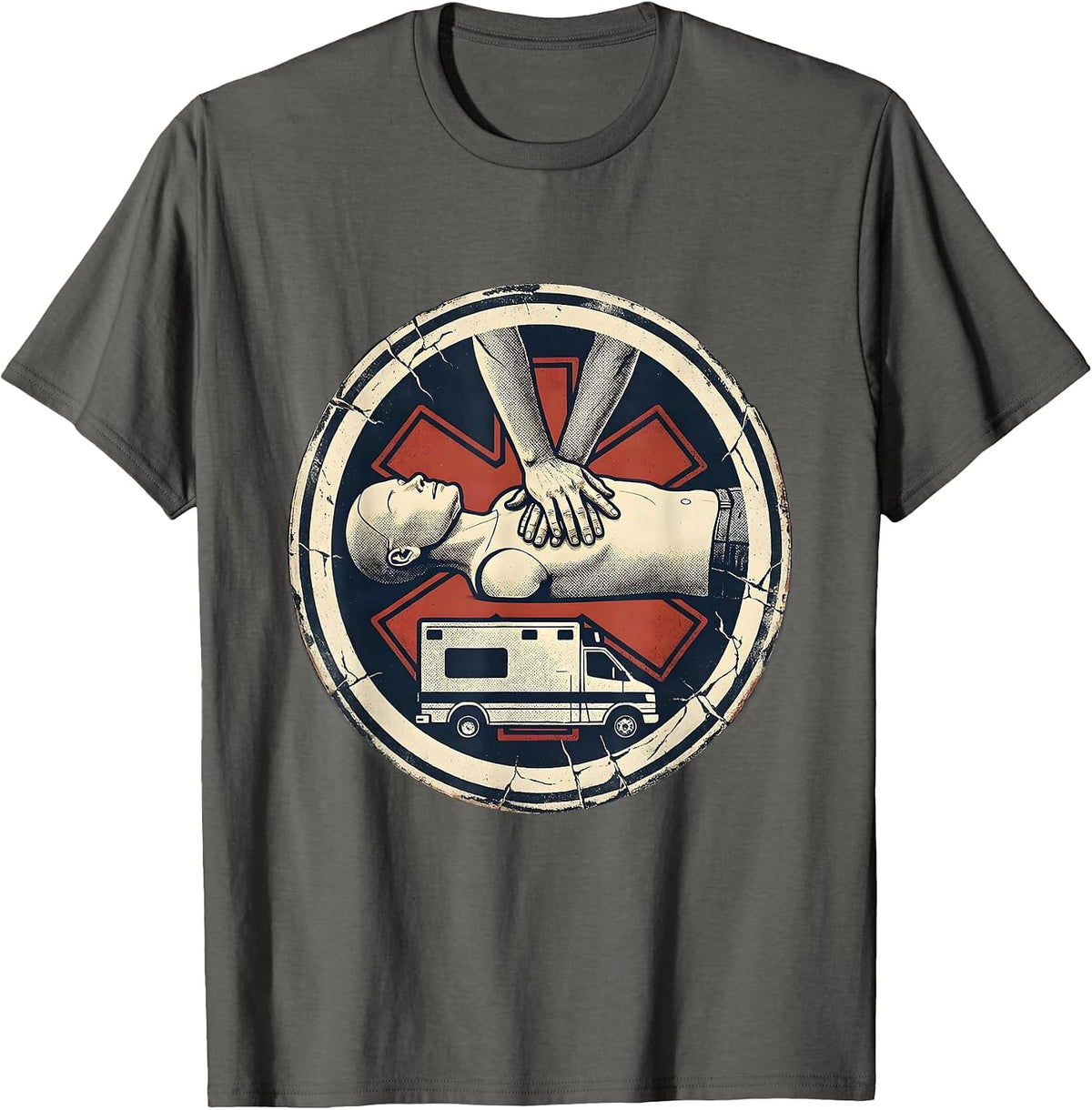 Sealed Mannequin Hands Distressed EMT Paramedic Humor T-Shirt - Asphalt Grey