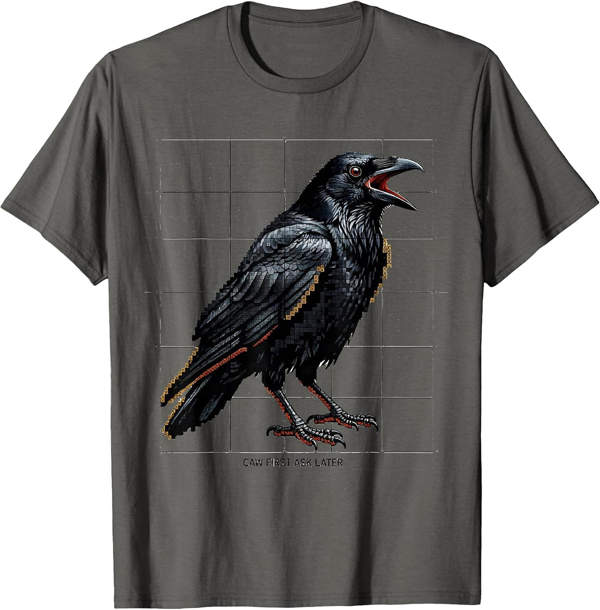 Men's Caw First Ask Later Bold Crow Graphic Design T-Shirt - Asphalt Grey