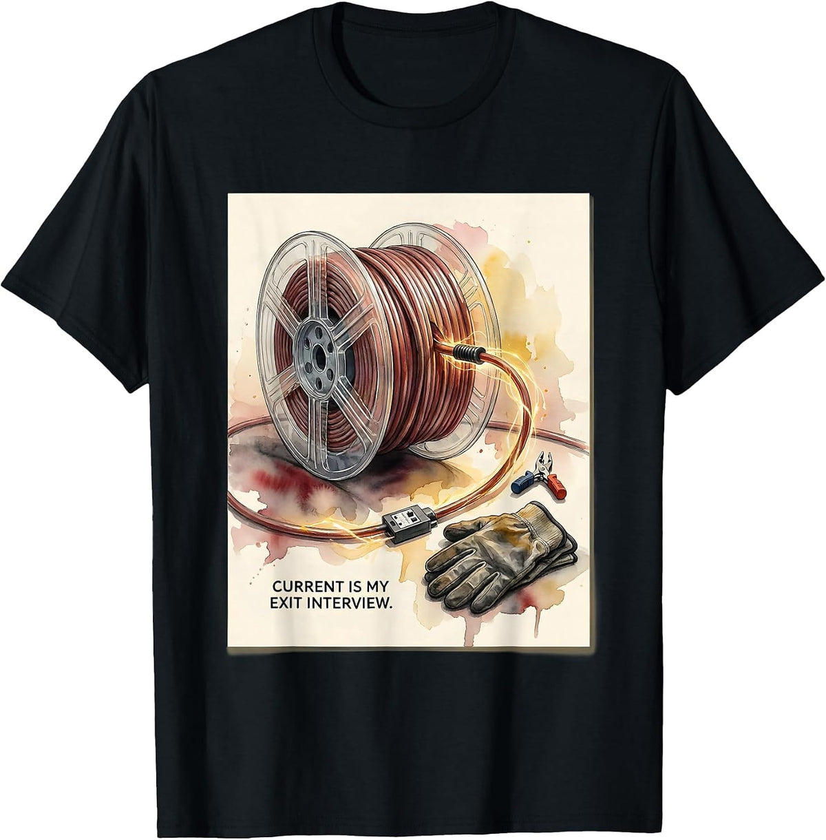 Men's Current Is My Exit Interview Funny Electrician Lineman Gift T-Shirt - Black