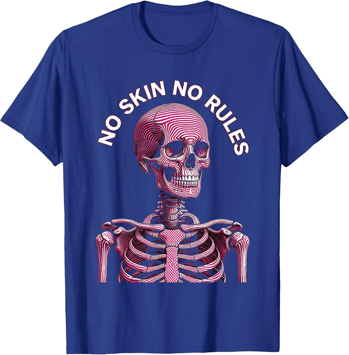 Skeleton No Skin No Rules Bold Graphic Design T-Shirt - Royal Blue