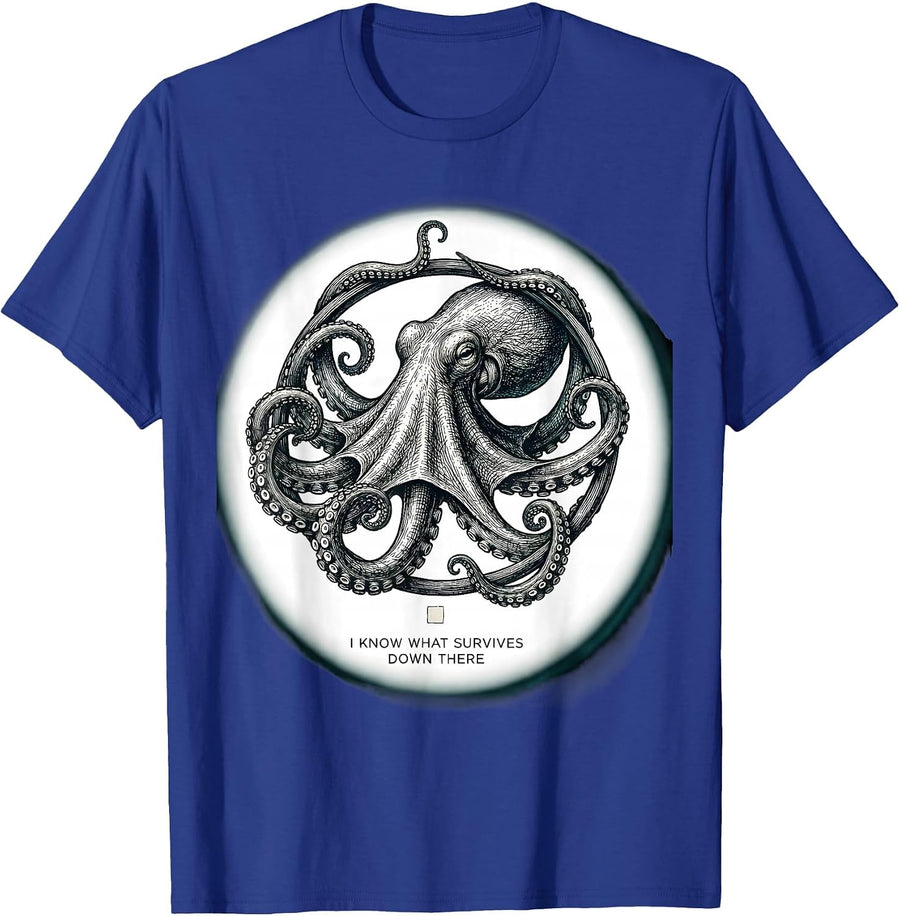 I Know What Survives Down There Octopus Marine Biology T-Shirt - Royal Blue