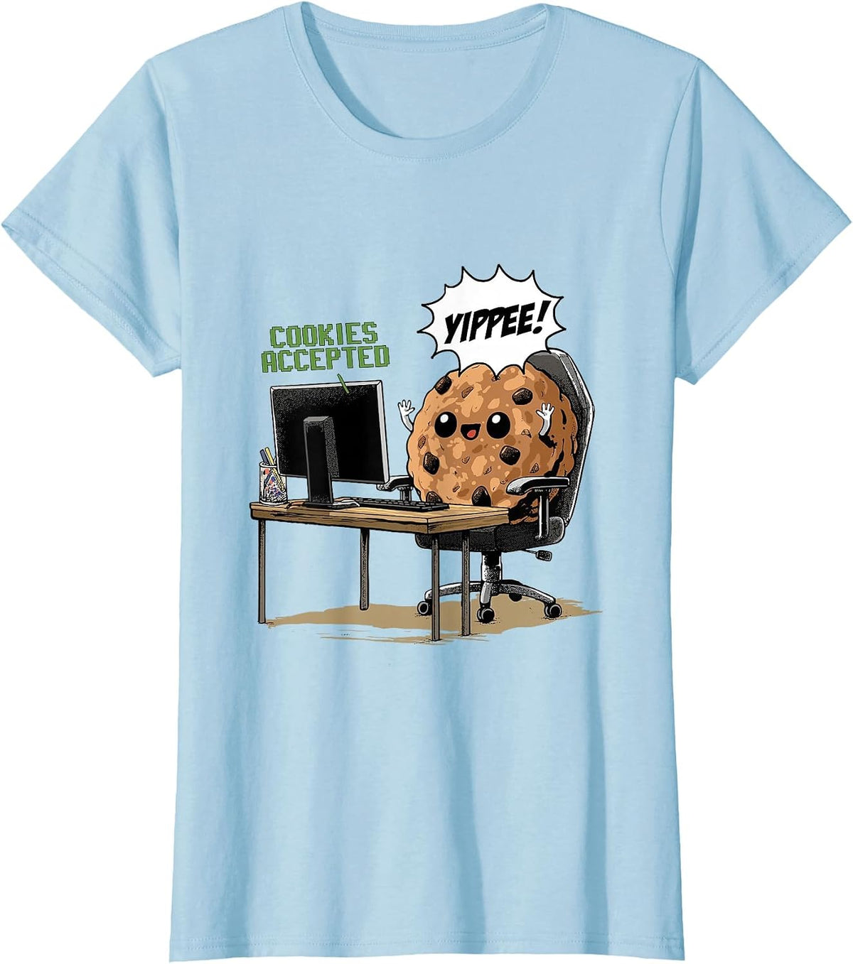 Cookies Accepted Nerd Shirt Funny Computer Internet Coder T-Shirt, Women, Baby Blue, 3X-Large - As Pictured