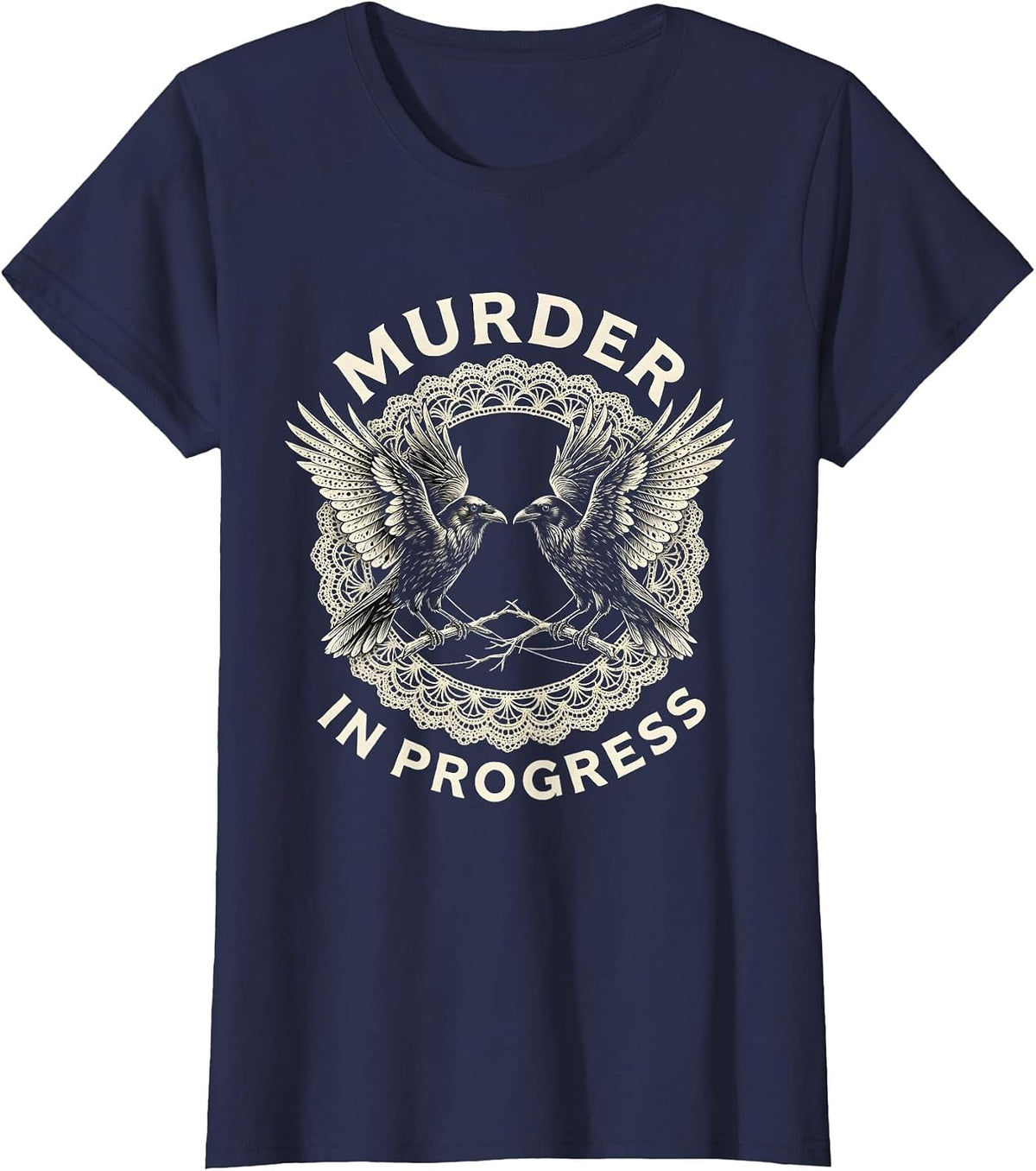 Women's Murder In Progress Crow Lover Design T-Shirt - Navy Blue