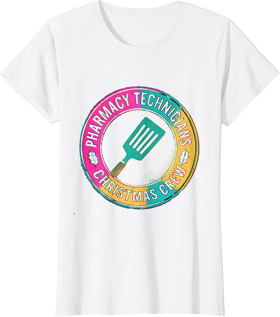Women's Pharmacy Technicians Christmas Crew Funny Pharmacy Tech T-Shirt - White
