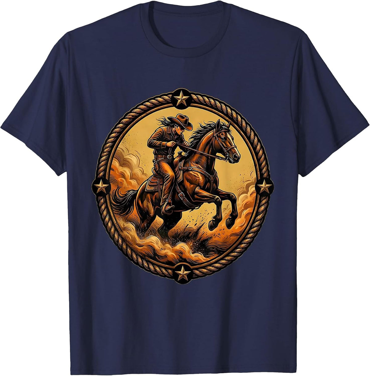 Cowboy Riding Through Dust Storm Graphic T-Shirt - Navy Blue
