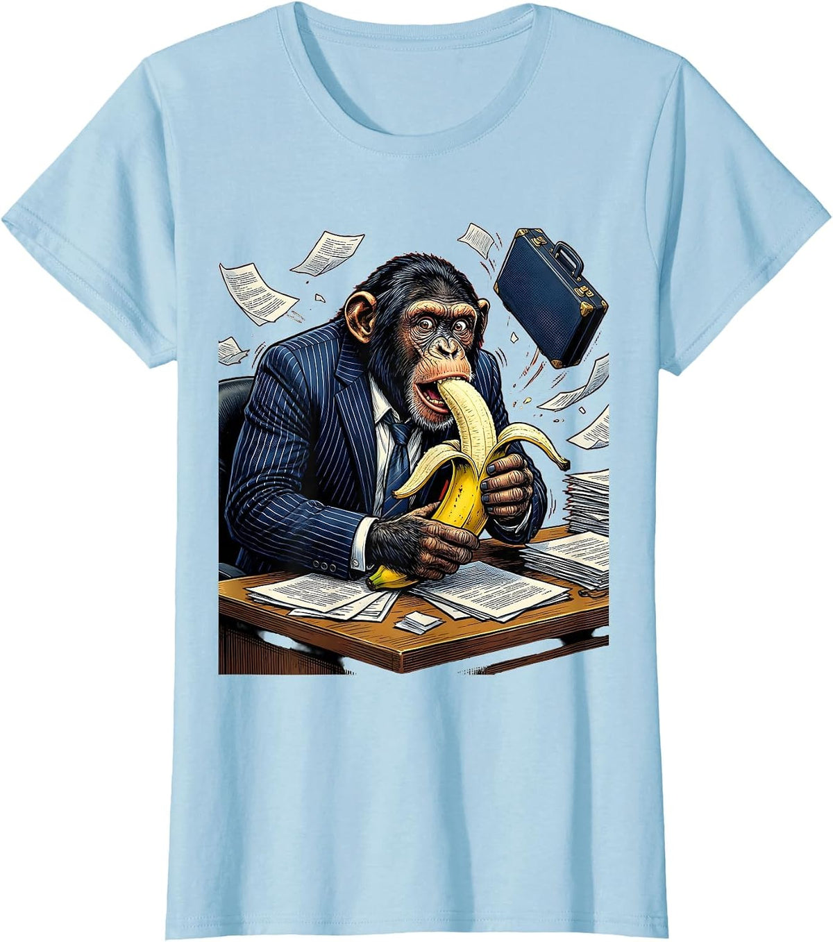 Monkey Business Suit Banana Funny Office Humor T-Shirt - Baby Blue