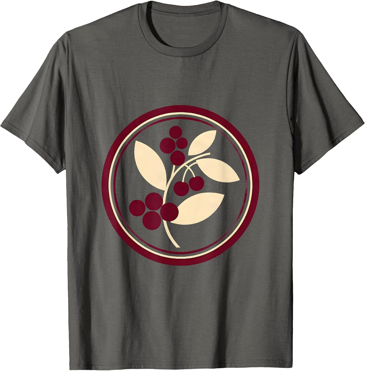Men's Colombia Coffee Cherries Branch Botanical Illustration T-Shirt - Asphalt Grey