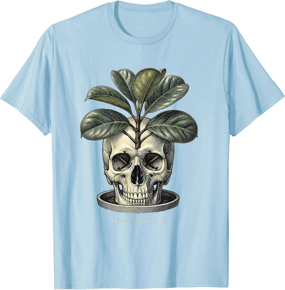Men's Ficus Over Friends Grunge Botanical Plant Lover Skeleton T-Shirt - Baby Blue