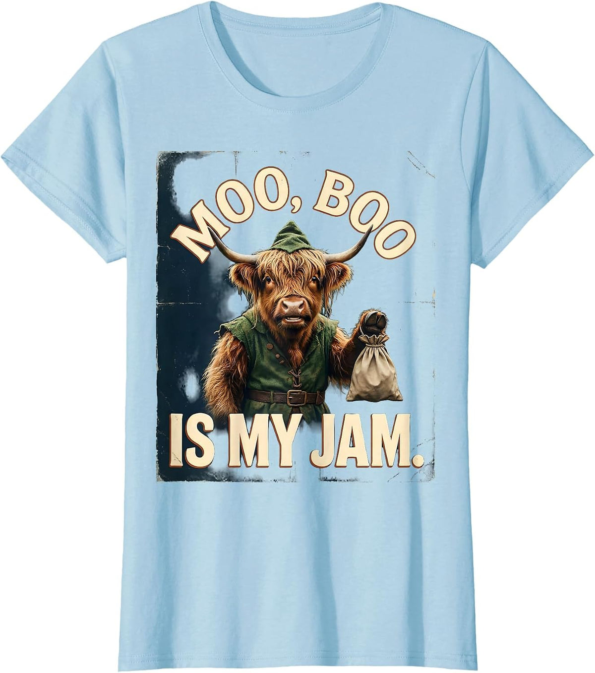 Moo, Boo Is My Jam Vintage Highland Cow Halloween Costume T-Shirt - Baby Blue