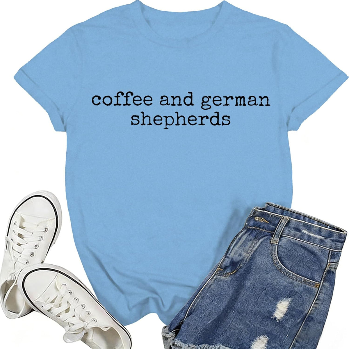 Coffee and German Shepherd Shirt Coffee and German Shepherd Tshirt - Crewneck Carolina Blue