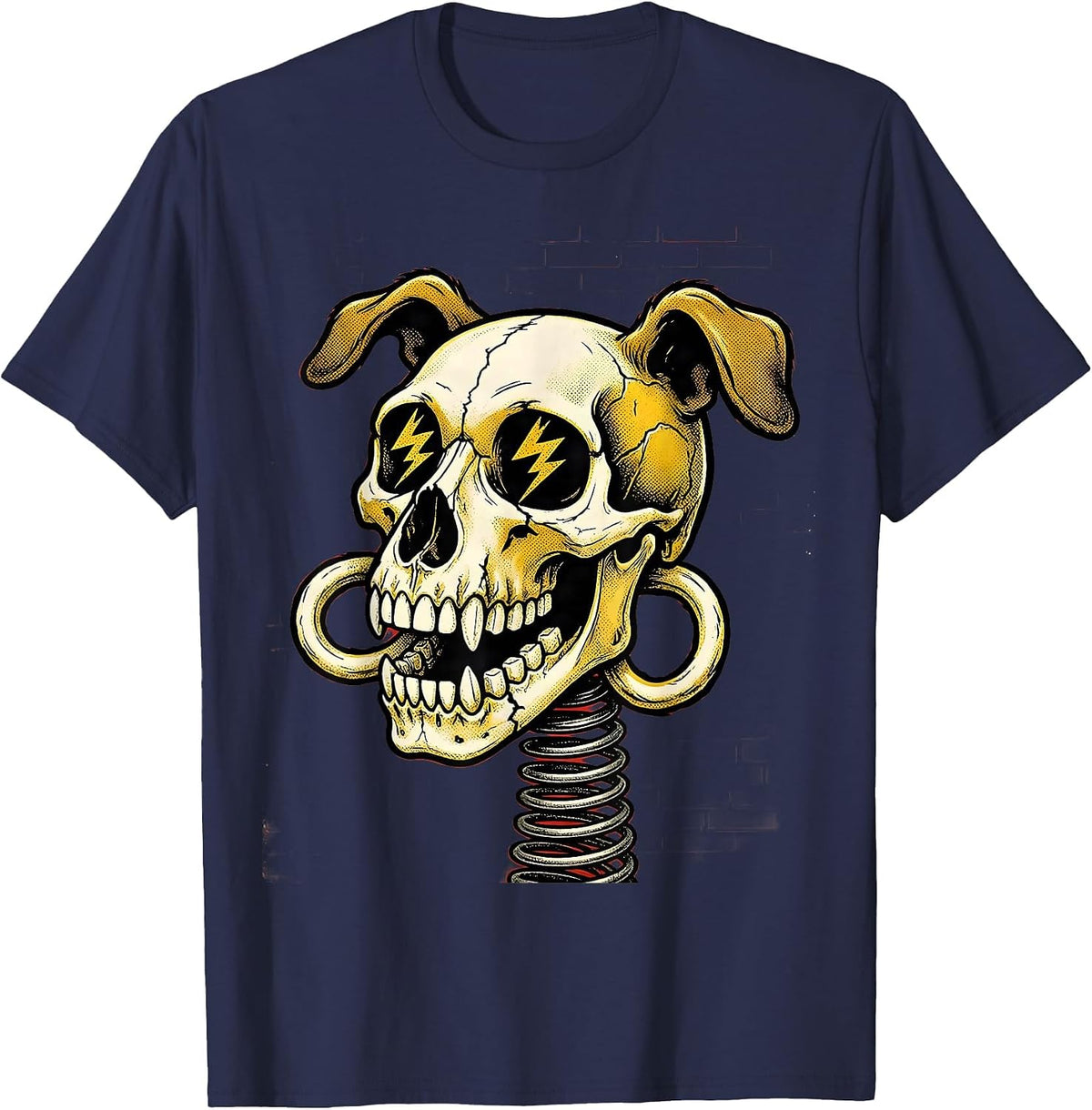 Dog Skull Lightning Bolt Eyes Graphic Design T-Shirt - Navy Blue