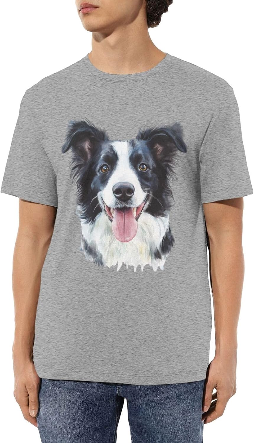 Border Collie T-Shirts for Men Aesthetic Dog Tees - Gray