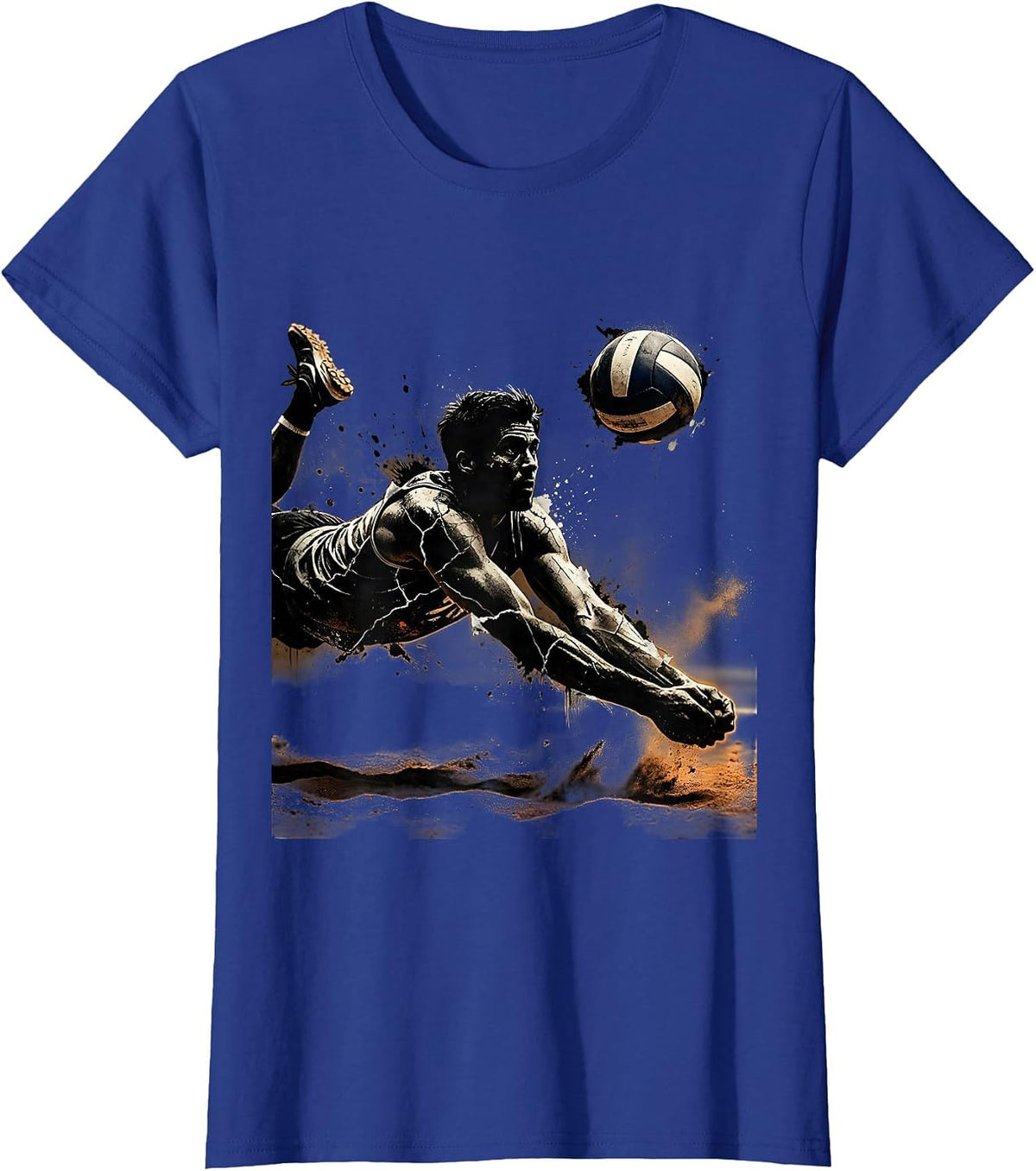 Women's Volleyball Diving Save Graphic Design T-Shirt - Royal Blue