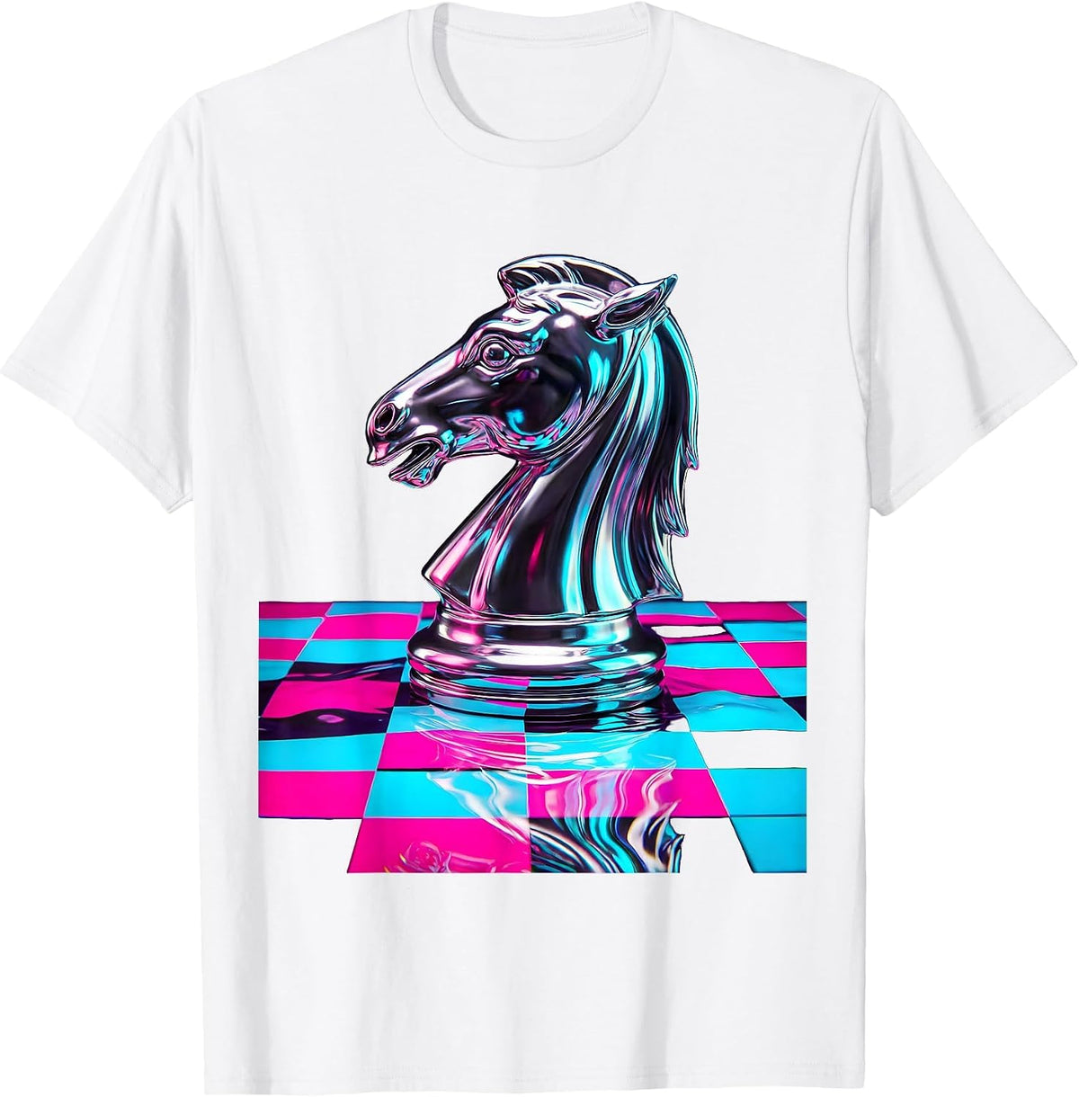 Men's Chess Knight Checkered Board Graphic Design T-Shirt - White