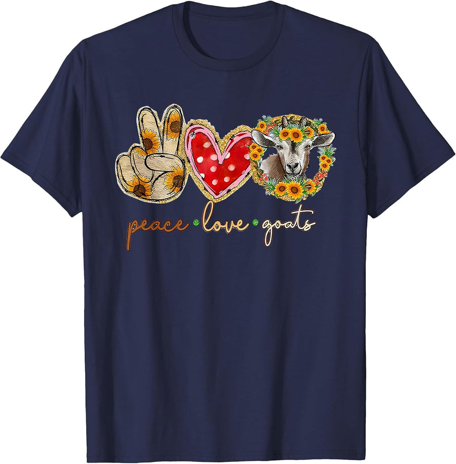 Peace Love Goats Farm Girl Goat Lover T-Shirt - Navy Blue
