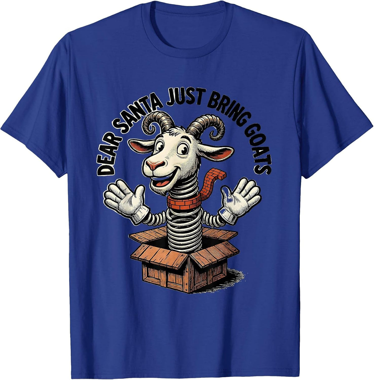 Dear Santa Just Bring Goats Retro Cartoon Funny Goat Lover T-Shirt - Royal Blue