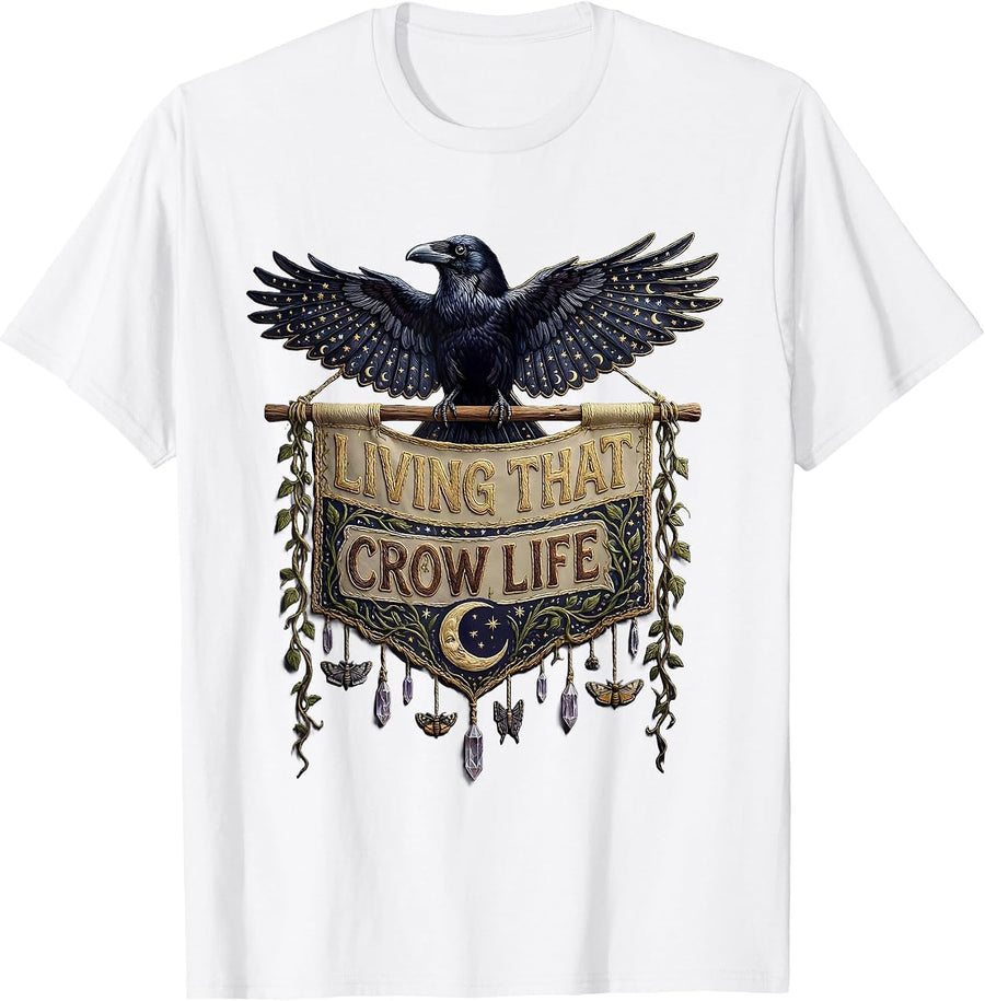 Men's Living That Crow Life Graphic Design T-Shirt - White