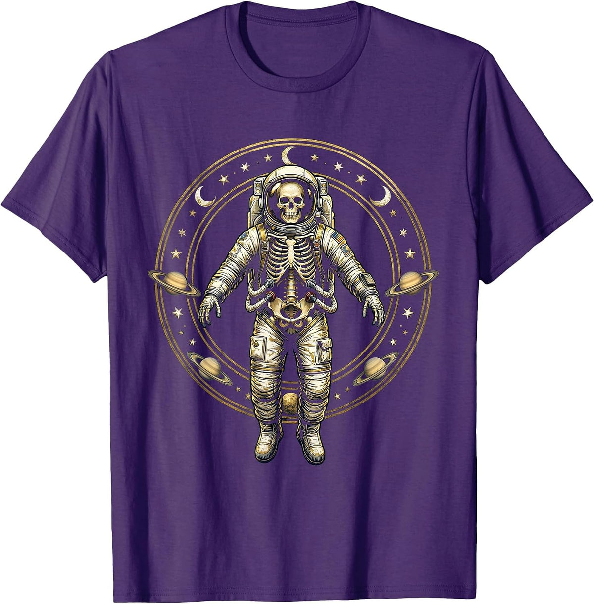 Men's Skeleton Astronaut Floating in Deep Space T-Shirt - Purple