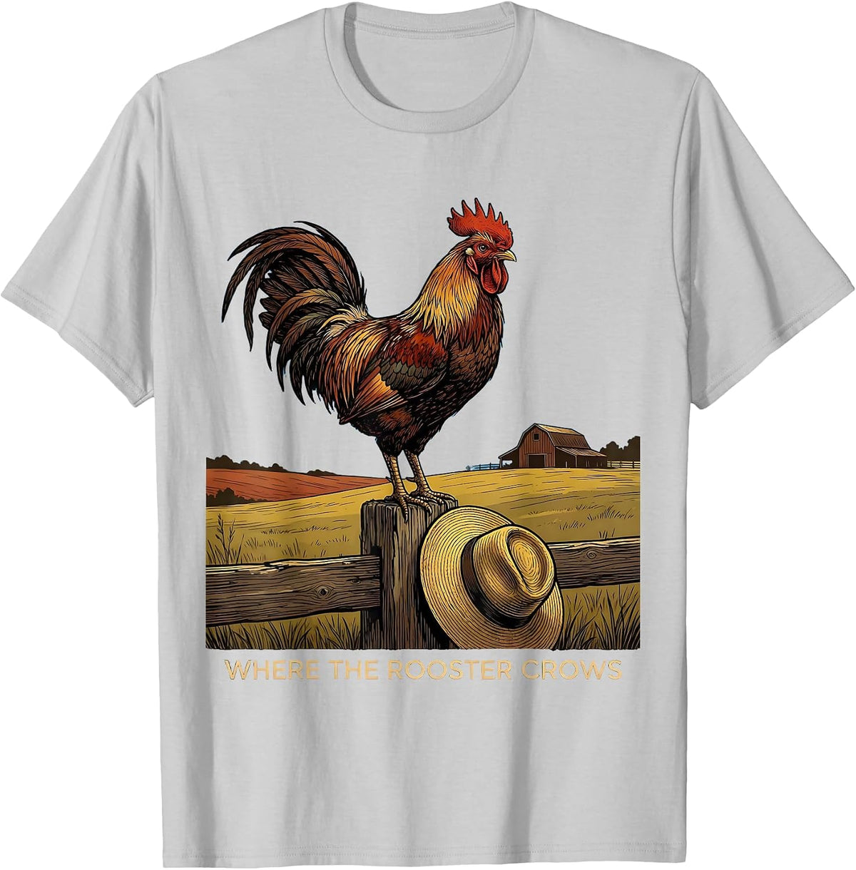 Men's Where the Rooster Crows Country Pride Design T-Shirt - Silver Grey