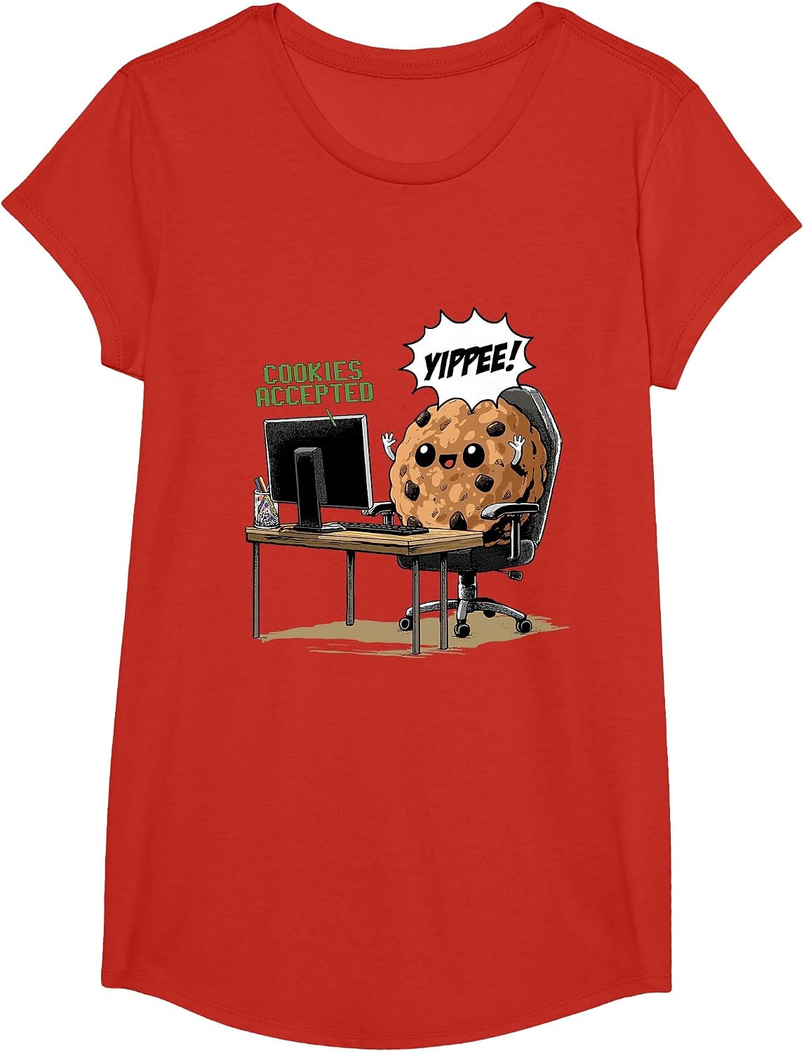 Cookies Accepted Nerd Shirt Funny Computer Internet Coder T-Shirt, Girls, Red, Large - As Pictured