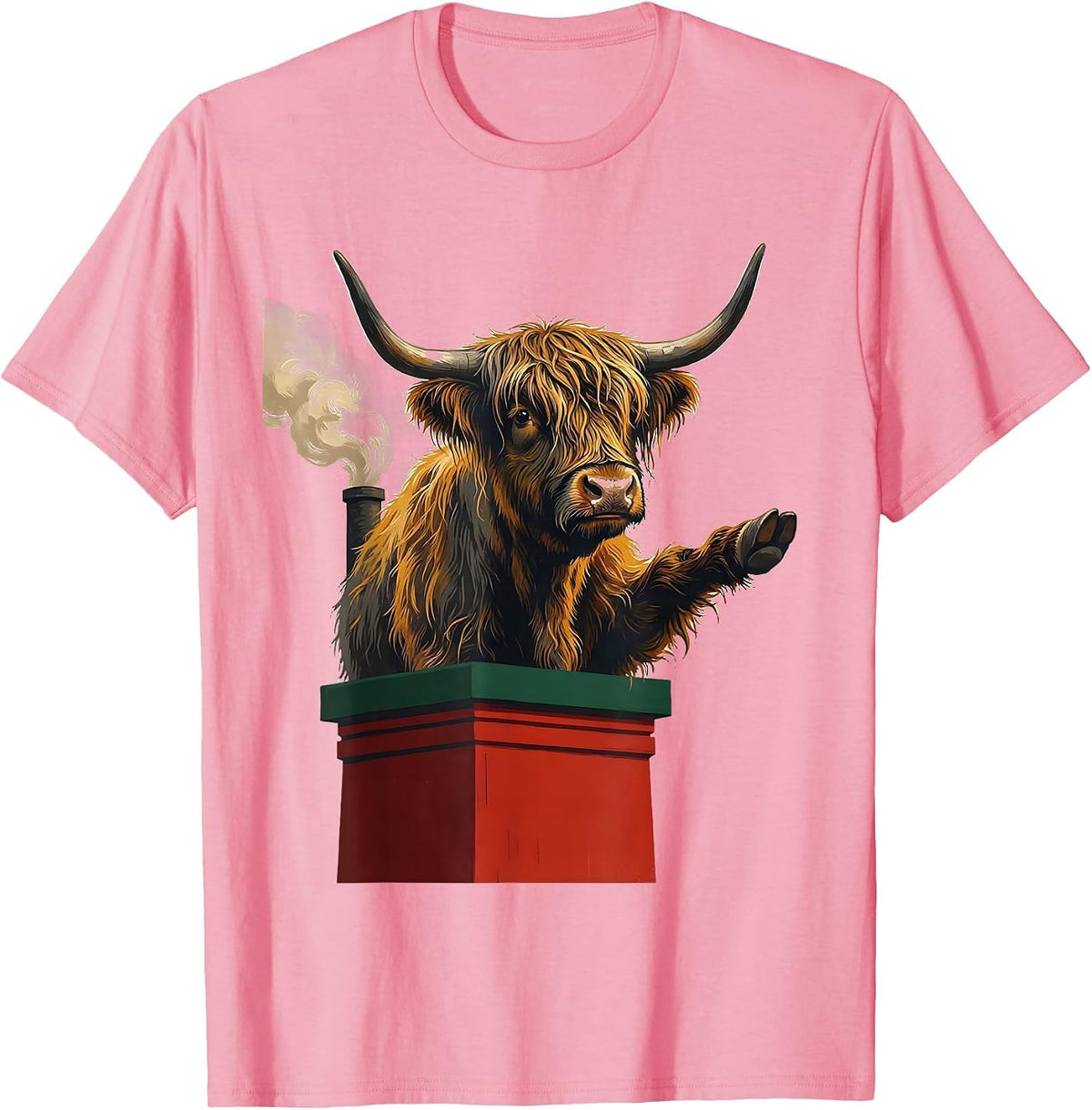 Men's Shaggy Highland Cow Cozy Farm Holiday Humor T-Shirt - Pink
