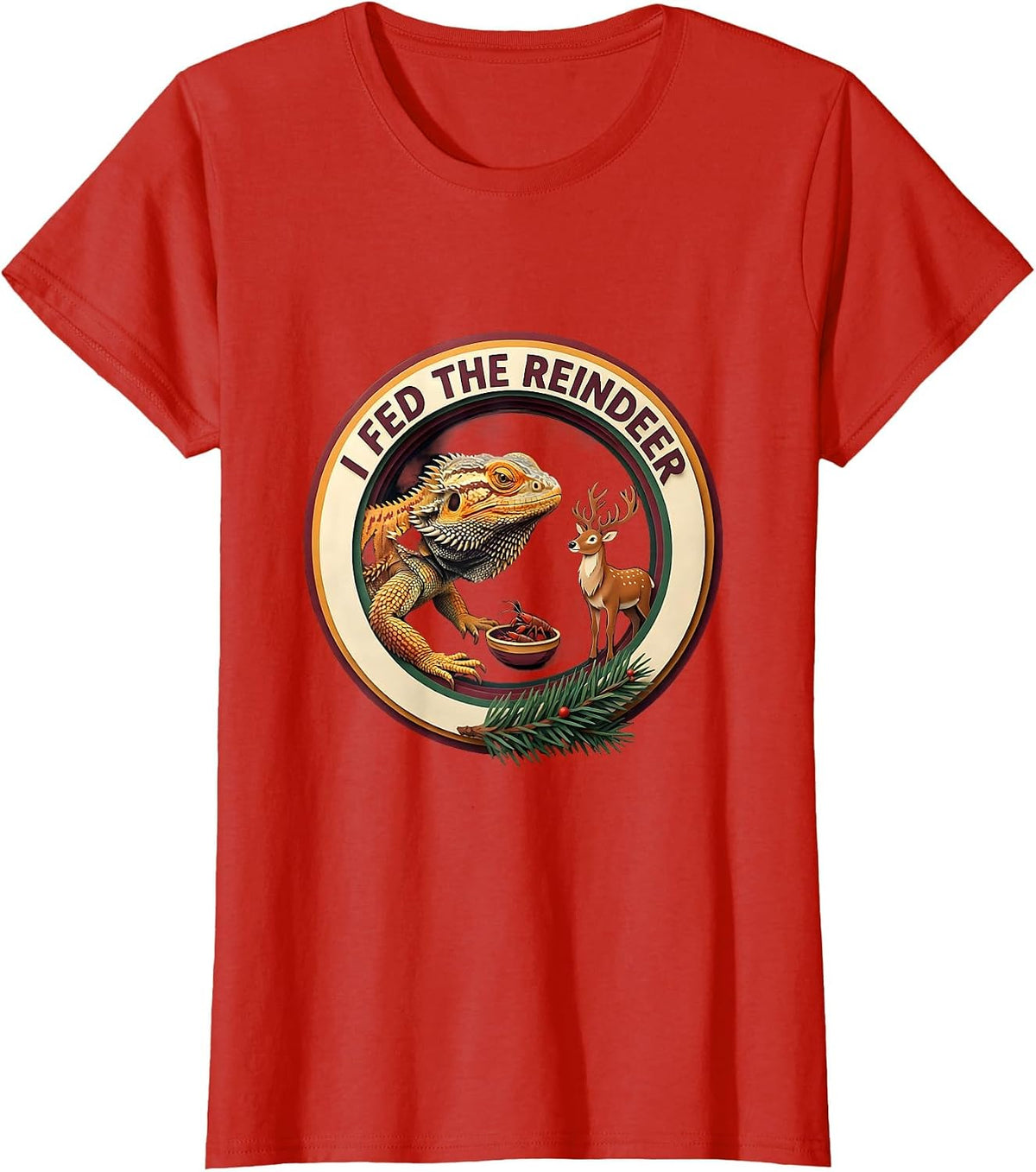 Women's I Fed The Reindeer Funny Bearded Dragon Christmas Pajama T-Shirt - Red