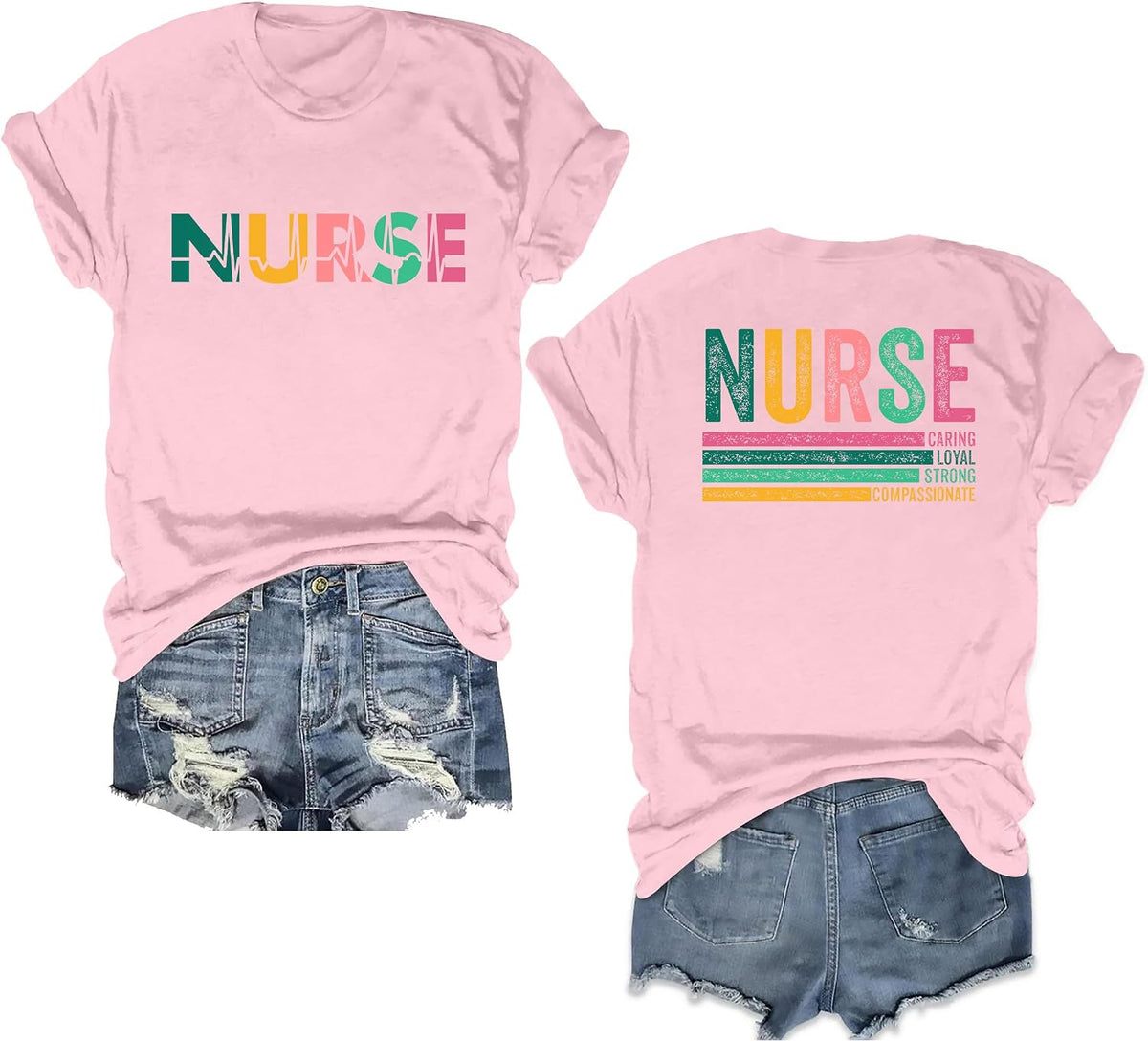 Nurse Shirts for Women Nurse Letter Print Shirt School Nurse Tshirts Nurses Life Tees Nurse Week Gift Tops - Pink