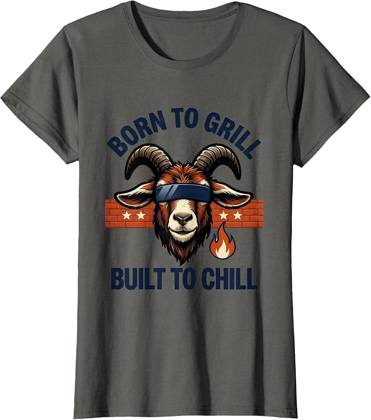 Women's Born To Grill, Built To Chill Funny Goat with Sunglasses T-Shirt - Asphalt Grey