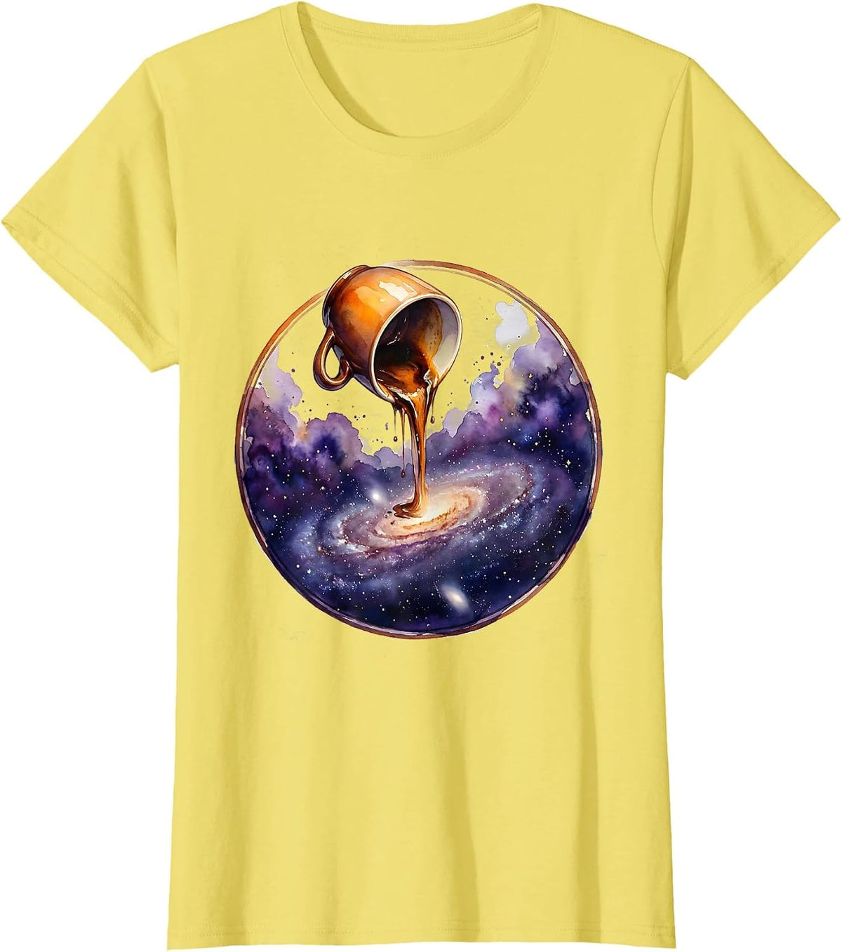 Women's Galaxy Poured From a Coffee Cup Illustration T-Shirt - Lemon Yellow