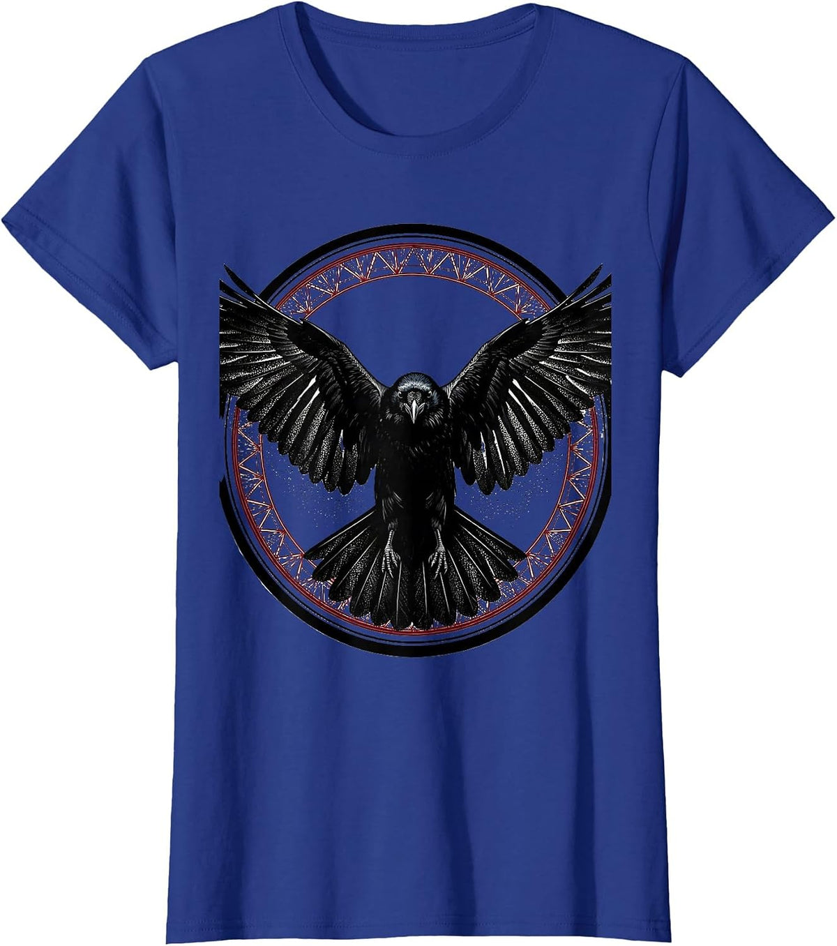 Women's Crow In Flight Spread Wings Bird Art Design T-Shirt - Royal Blue