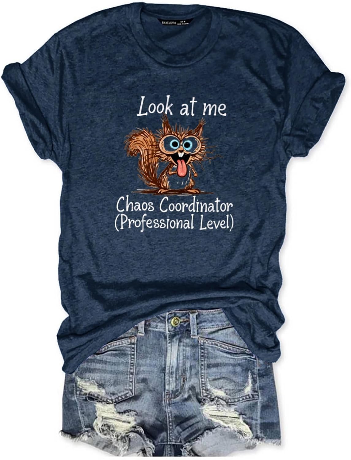 Women's Funny Chaos Coordinator Squirrel Graphic Tees Short Sleeve Tops - Navy